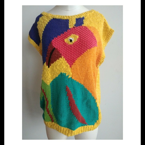 80s Jack winter  yellow vintage boxy knit sweater - Picture 2 of 8